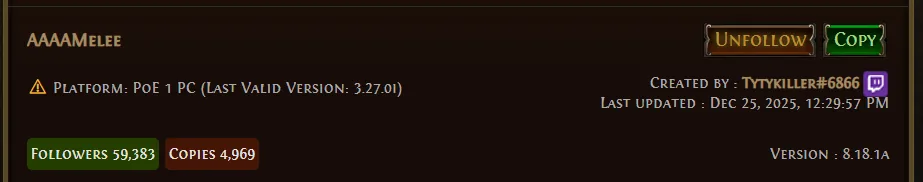 Страница фильтров Tytykiller на pathofexile.com